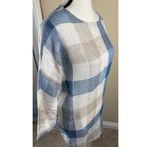 Renoma Linen Blouse Womens S Blue Plaid Lightweight Summer Resort Top Tunic